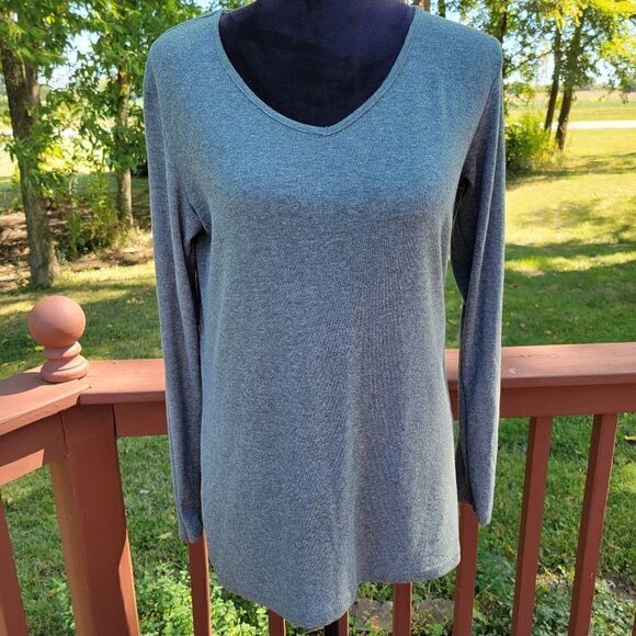 sinear Tops - Sinear Ladies Casual Long Sleeve Vneck Blouse Tunic, Med